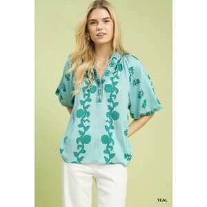 Umgee Collared Floral Print Top